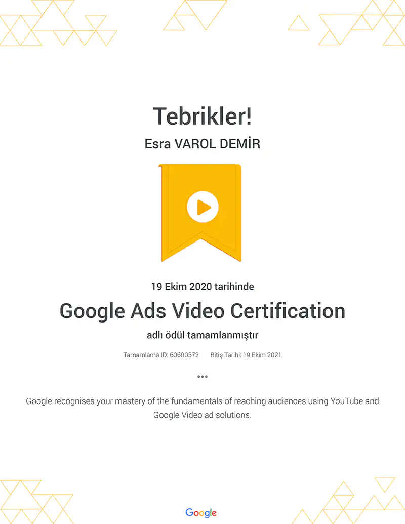 Google Ads Video Sertifikası