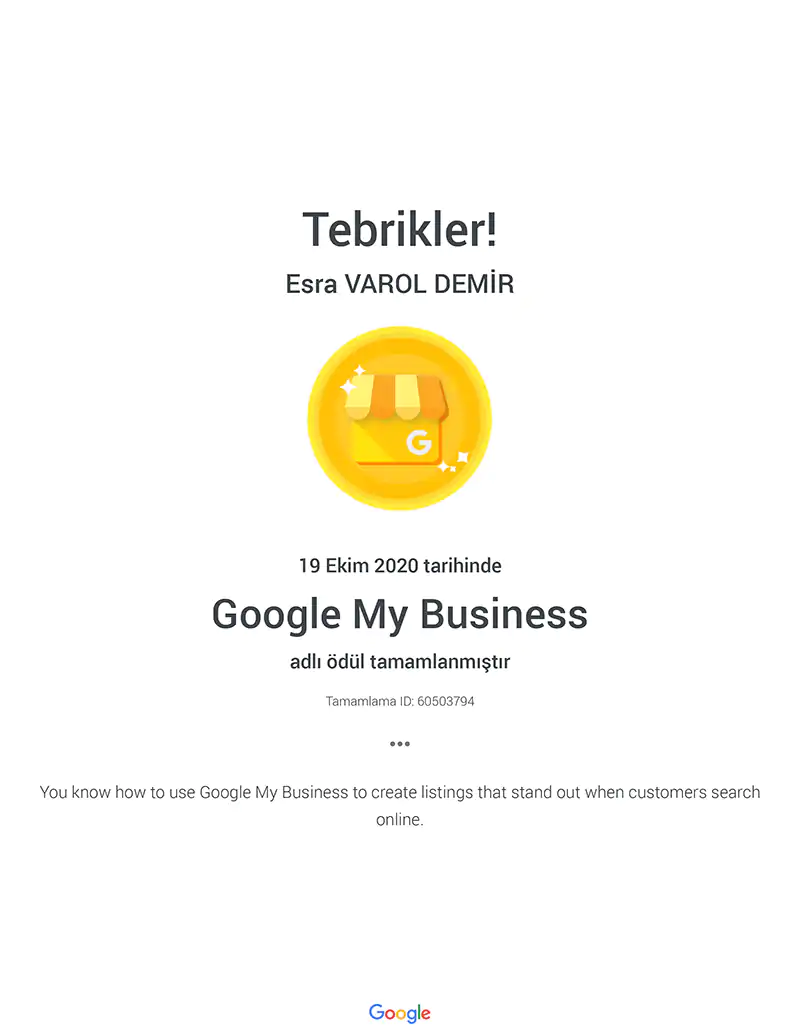Google My Business Sertifikası